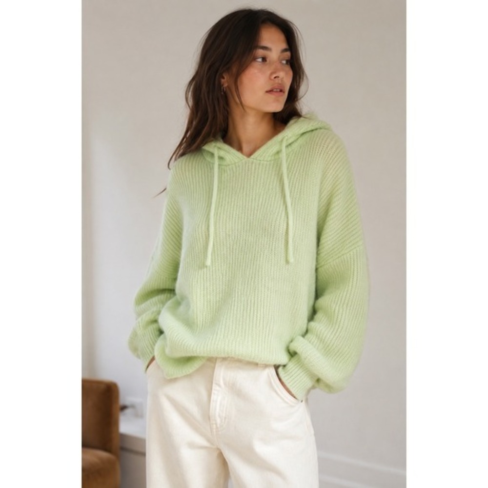 GANNI Mohair Wool Hoodie Sweater Lime Green Oversized Knit M